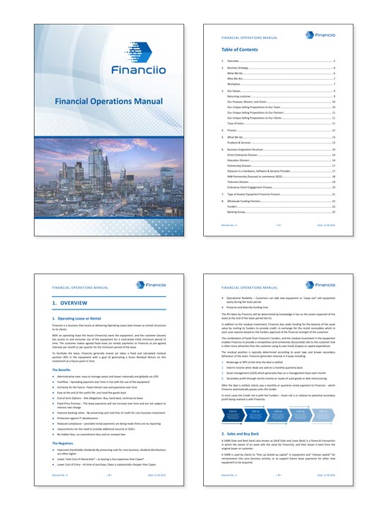 Operations manual formatted for financial services organisation for mobile.